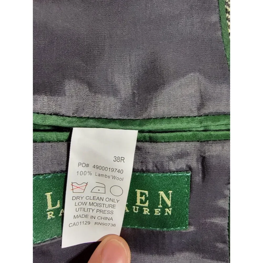 Lauren Ralph Lauren 100% Lambs Wool Grey Herringbone Blazer Suit Jacket - 38R - Picture 8 of 9